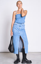 JAN N JUNE Luce denim rok light blue van biologisch katoen dames | Sophie Stone