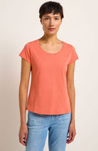 Lanius korallenfarbenes Kurzarm-T-Shirt aus Bio-Baumwolle für Frauen | Sophie Stone