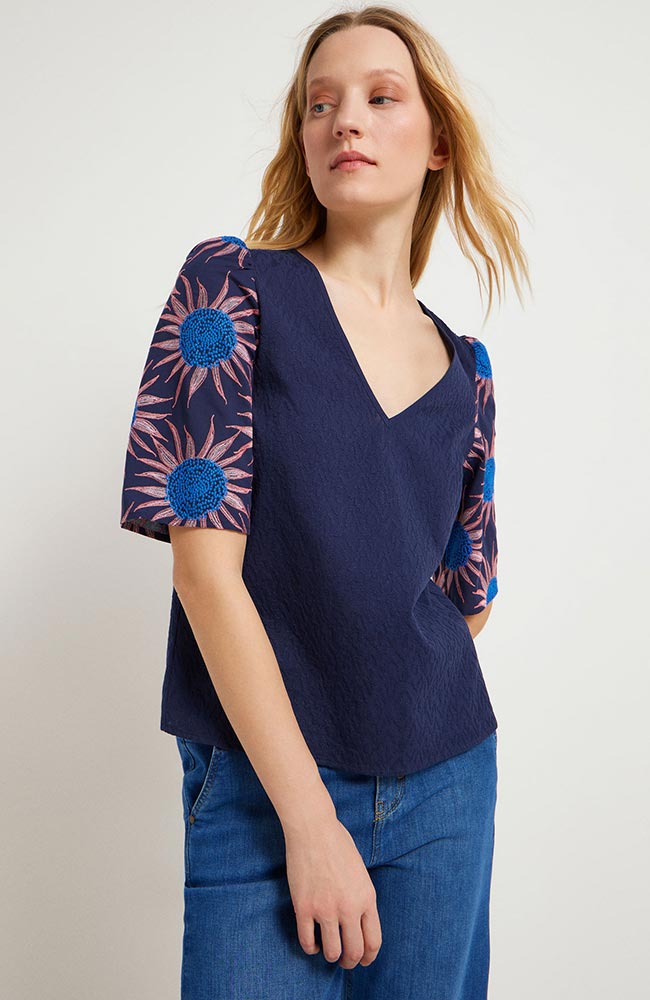 Lanius Bluse Blume blau aus Bio-Baumwolle für Frauen | Sophie Stone