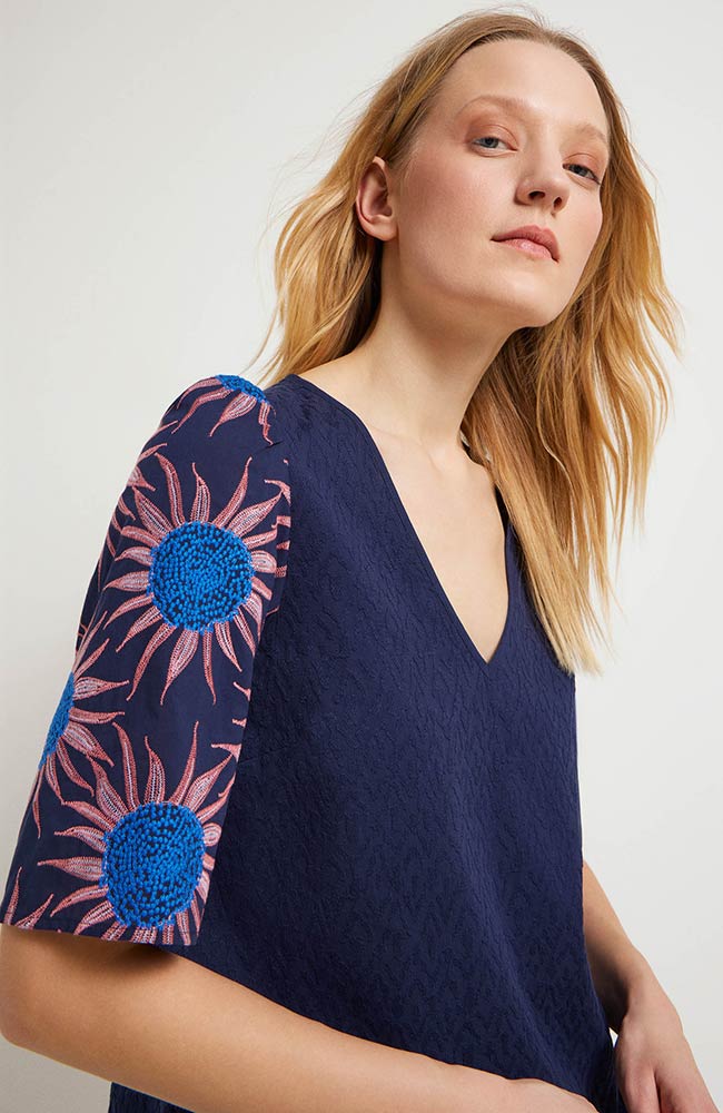 Lanius Bluse Blume blau aus Bio-Baumwolle | Sophie Stone