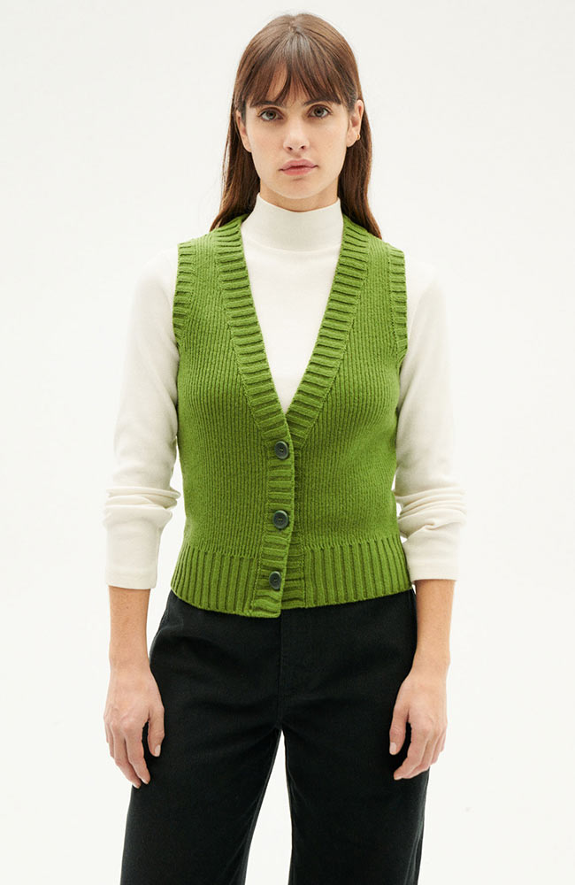 Thinking MU Parrot grüne Ingwer-Strickjacke aus nachhaltiger Wolle | Sophie Stone
