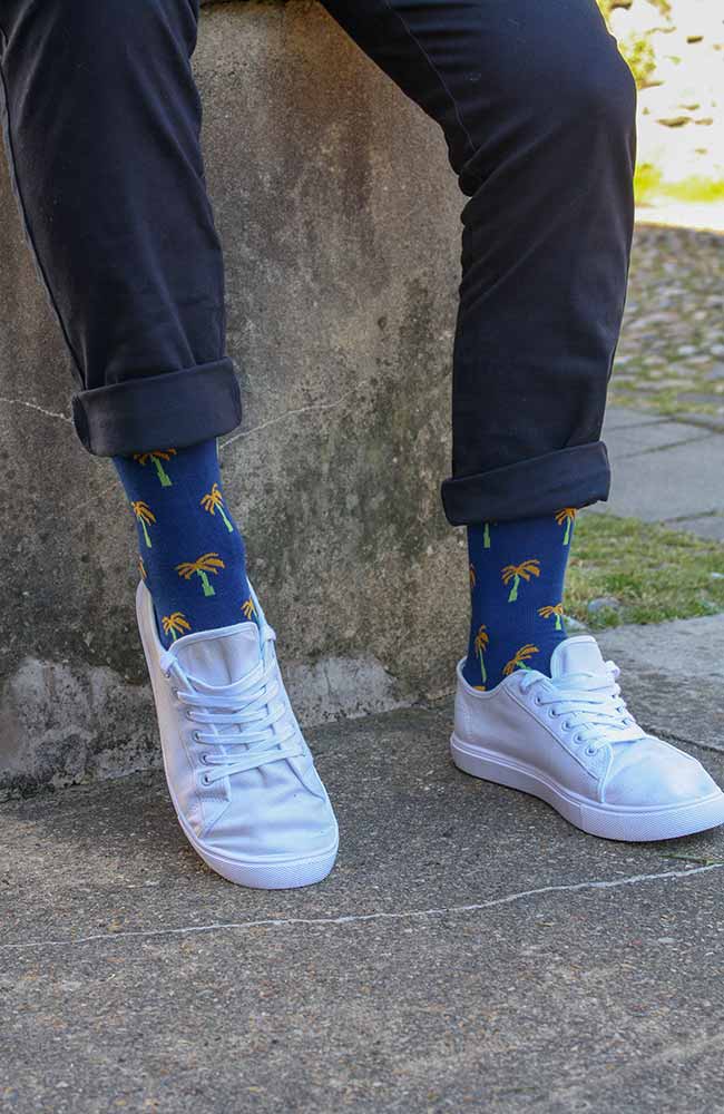 Swole Panda Palm navy sokken Moso bamboe blauw | Sophie Stone
