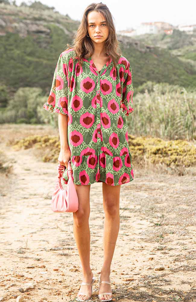 Poppyfield Sancho Kleid rosa grün ECOVERO Damen | Sophie Stone