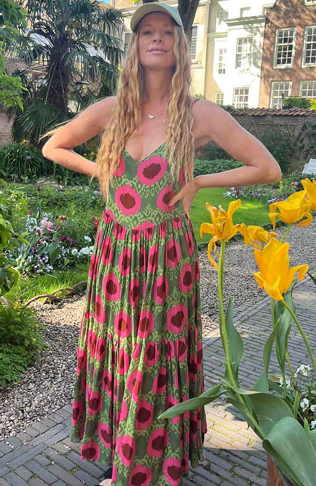 Poppyfield Dinas maxi jurk roze groen van ECOVERO ladies | Sophie Stone