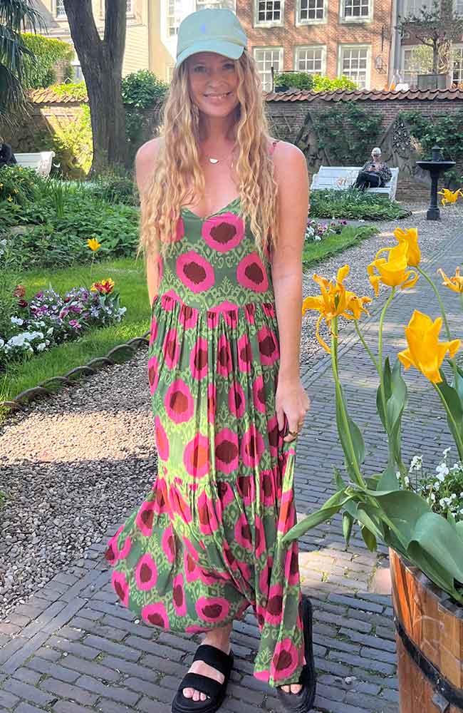 Poppyfield Dinas maxi jurk roze groen van ECOVERO | Sophie Stone